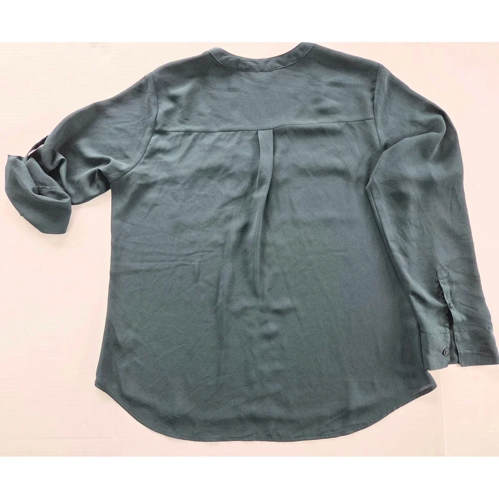 Express Portofino Shirt Womens Large Forest Green 1/4 Zip Roll Tab Sleeve Blouse
